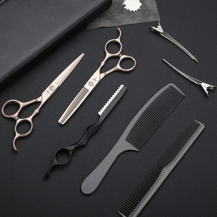 Набір професійних перукарських ножиць PURPLEBIRD (10 шт.) з нержавіючої сталі: перукарські та філірувальні ножиці для перукарів, барберів та початківців (рожеве золото)