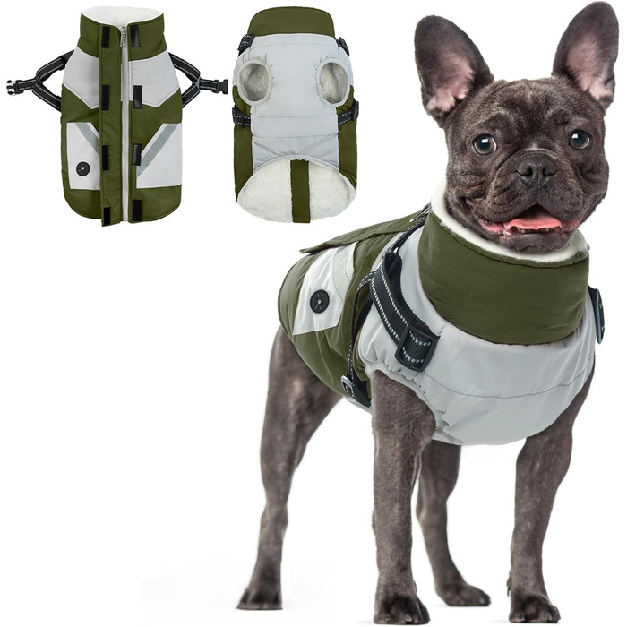 Тепла флісова куртка для собак великих порід, зимова водонепроникна куртка для собак, теплий одяг для собак, військово-зелений (XL)