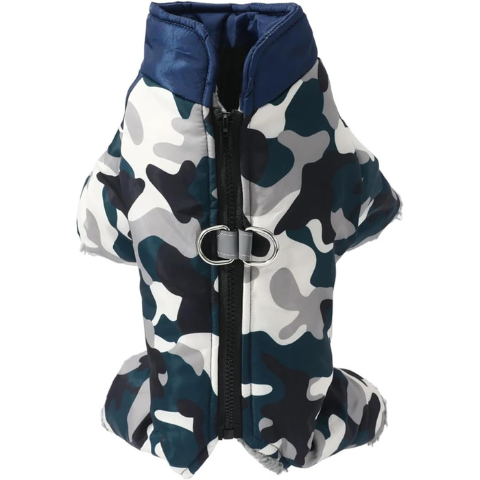 Водонепроникний зимовий одяг для собак, теплий одяг для цуценят з кільцем D, світловідбиваючий камуфляжний комбінезон для маленьких та середніх собак (наприклад, чихуахуа) (Blue,M)