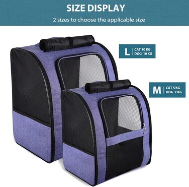PETCUTE Рюкзак для собак і котів, переноска для тварин з сіткою, дихаючий рюкзак для вигулу, фіолетовий (M)
