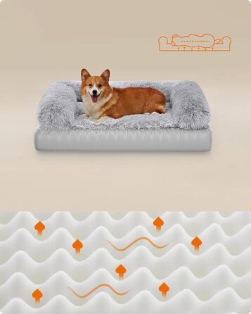 Ліжко для собак Feandrea FluffyHug L, ортопедичний матрац з нопковим поролоном, знімний і праний чохол, 91x68x23 см, омбре-сірий