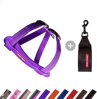 Автомобільна шлея для собак EzyDog Chest Plate, з ременем безпеки, анатомічна та м’яка, світловідбивна, для малих, середніх і великих собак, розмір M, фіолетова