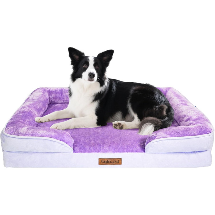 Ортопедичне ліжко для собак BELLA & PAL, 71x59 см, для маленьких/середніх собак, без монтажу, з ефектом пам'яті, водовідштовхувальна вставка, фланелевий знімний чохол, антиковзаюче дно, фіолетовий