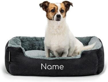 Килимок для собак Lionto з двостороннім подушками та неслизьким дном, міцний лежак для домашніх тварин з глибоким входом для собак та котів будь-якого віку, 50x37 см, м'який лежак для собак, (Д 60 x Ш 48 x В 18 см (з нанесенням імені), чорний/сірий)