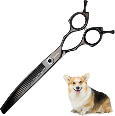 Професійна вигнута ножиця для грумінгу домашніх тварин 7.5 дюймів (19 см), 56 зубів, чорний колір, 25% тонкість
