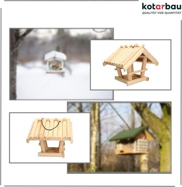 KOTARBAU® Годівниця для птахів з натурального дерева, маленька, без покриття, для підвішування, у комплекті 0,5 кг корму