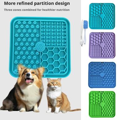 Килимок для лизання для собак та котів з присосками, повільний годівник, антистрес, арахісове масло, 5.9x5.9 дюймів
