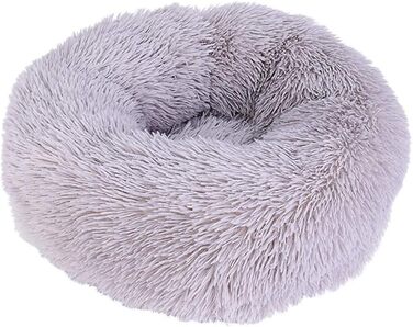 Кругле ліжко для собак FANSU з м'якого плюшу, ковзаюча база, ліжко для котів у формі пончика, розмір та колір обираються (Теплий сірий, 60 см)