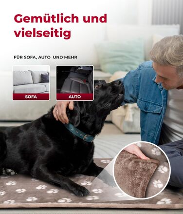 Лежак для собак HS-Hundebett® L 75x115 см, двосторонній, м'який, 3 см наповнювач, для дивана, авто та будки, колір бежевий з лапками, зроблено в Німеччині