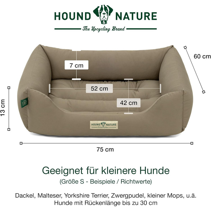 Еко-лежак для собак HOUND & NATURE Bern, м'який, розмір S, для малих порід, двосторонній, знімний чохол, 75x60 см, кольору тауп
