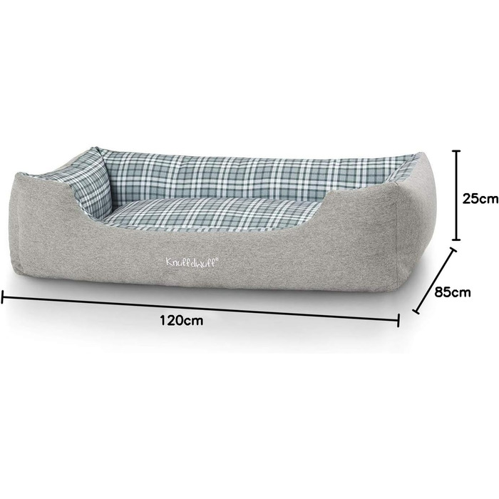 Ліжко для собак Knuffelwuff Dreamline XXL з велюру, 120 x 85 см - знімний чохол, легко мити, для великих, середніх та маленьких собак (Сірий/Зелений)