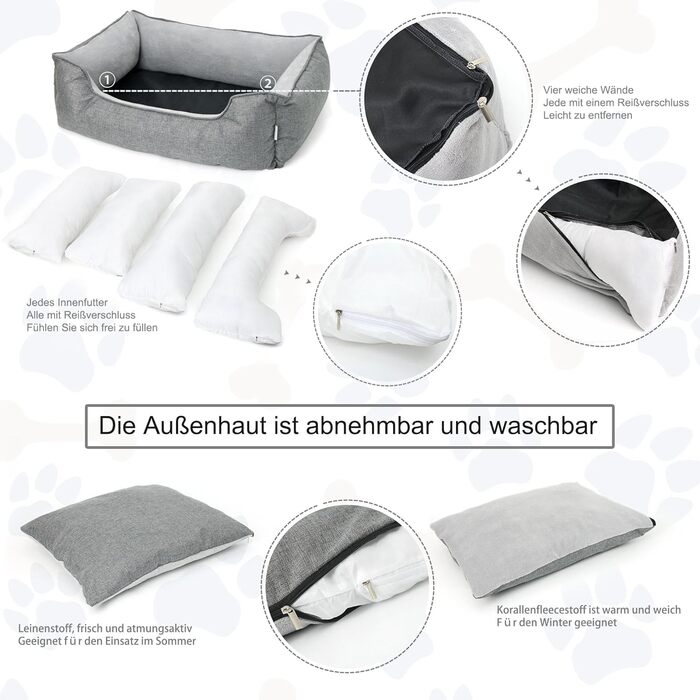 Ортопедичне собаче ліжко Lucky Sign з м'якого флюсу, 90x65x21 см, сірий колір. Знімне покриття, для великих та маленьких собак.