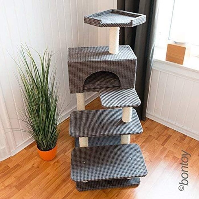 Кігтеточка для котів Phill сіра I 130 см I для літніх котів I стабільна кігтеточка з гніздом та лежанкою