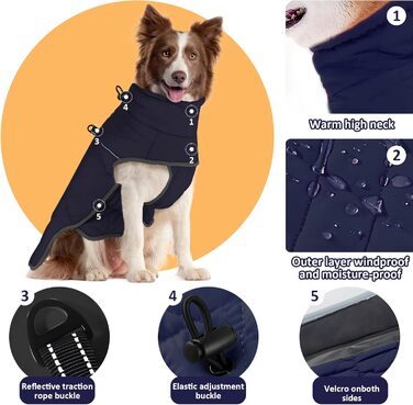 Водонепроникна тепла куртка для собак SilverChry, зручний нашийник, відбивачі, флісова підкладка, для великих собак, тепла та комфортна в холодну погоду, для дому та на вулицю