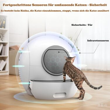 Автоматичний електричний туалет для котів ELS PET XXL з самоочищенням, керуванням через додаток, смарт-оповіщеннями та моніторингом здоров’я для 2-4 котів, білий