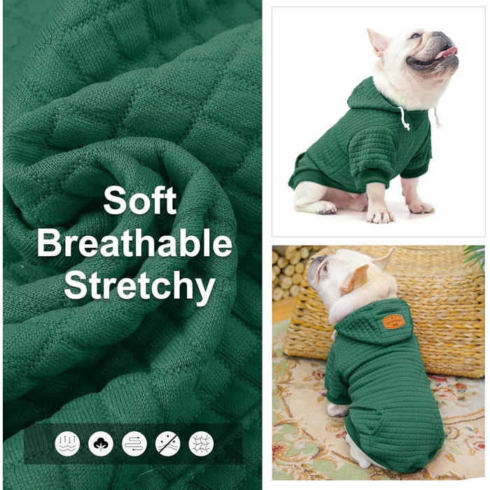 Світшот для маленьких собак BEAUTYZOO з кишенями, одяг для собак, для хлопчиків та дівчаток, вафельна тканина, бавовна з ламінуванням, XL (Спина: 61см, Груди: 86см, Шия: 53см), темно-зелений