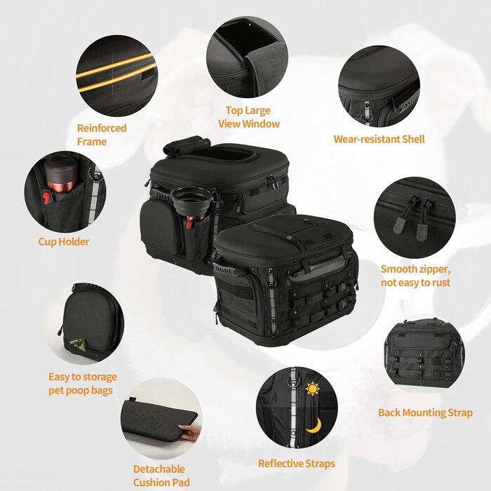Транспортна сумка для собак та котів UALLIN, водонепроникна, для мотоциклів Harley-Davidson (Road Glide, Street Glide, CVO, Road King, Touring, Trike), Can-Am з багажником, до 9 кг, чорна