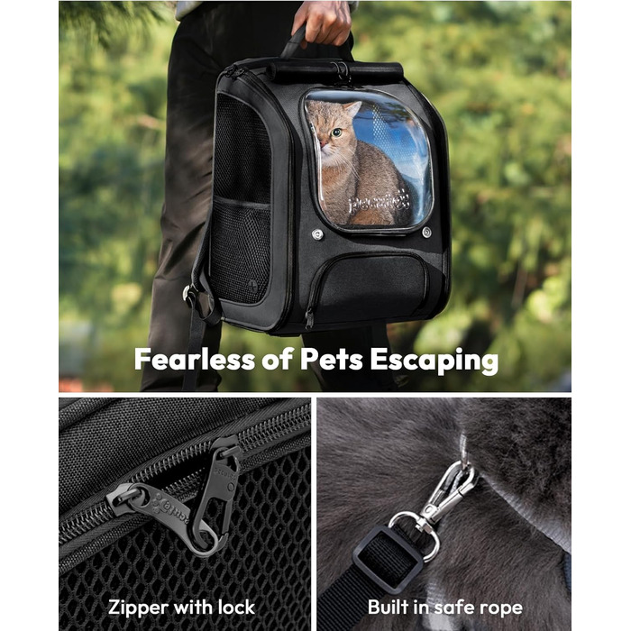 Рюкзак для кота Pecute з сіткою, чорний, великий: зручний та дихаючий для перевезення тварин