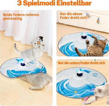 Інтерактивна іграшка для котів Toozey з 3 знімними пір'ями, електрична іграшка з автоматичною подачею пір'я та USB-зарядкою, іграшка для самостійних ігор для котів будь-якого віку, блакитна