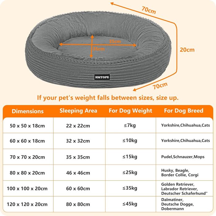 Кругле ліжко для собак середніх порід, котяче ліжко, зручне, знімний кошик, Ø 70 см, сірий колір, 70 x 70 x 20 см