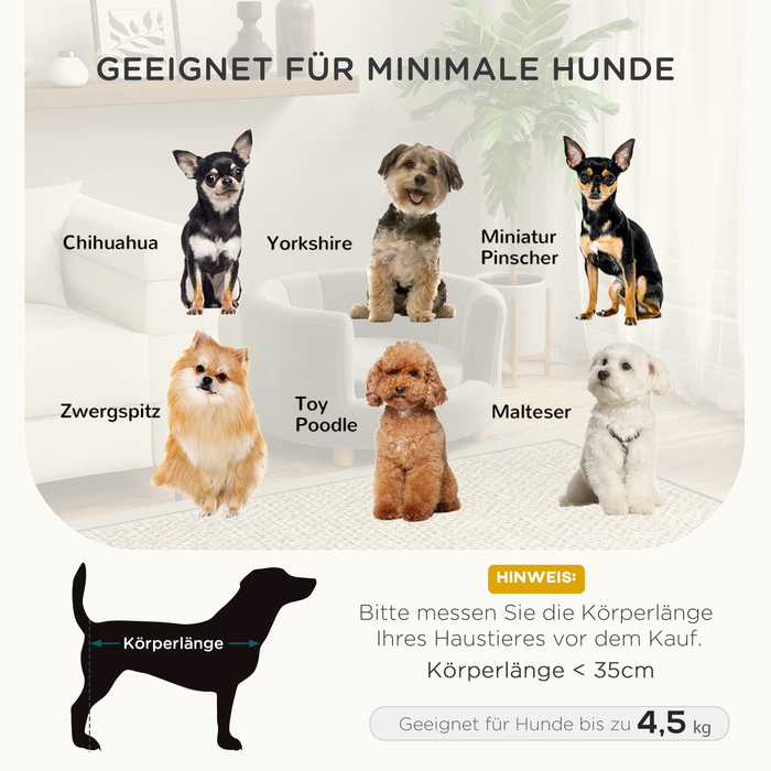 PawHut Dog Sofa Мийний диван для домашніх тварин зі спинкою та дерев'яними ніжками для маленьких собак до 45 кг у сірому кольорі