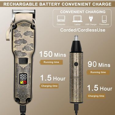 Електрична машинка для стрижки волосся Hatteker Profi: триммер для бороди, тіла та довгого волосся, водонепроникна (Бронза 2)