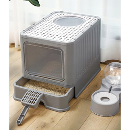 Закритий лоток-туалет для котів, сірий, з ручкою та висувною шухлядою, 50 x 40 x 38 см
