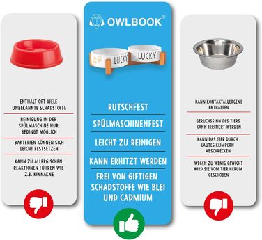 Персоналізована миска для собак OWLBOOK з ім'ям - подвійна керамічна миска з бамбуковим підставкою, 300 мл