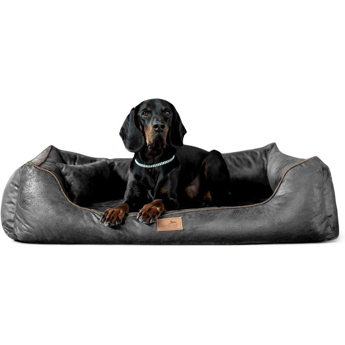 Ортопедичне ліжко для собак Tierlando® Alberto у вінтажному стилі, знімний велюровий чохол, 120x85 см, графіт