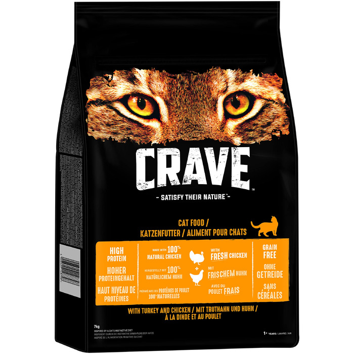 Сухий корм для дорослих котів Crave з індиком та куркою, 7 кг — беззерновий преміум-корм з високим вмістом білка