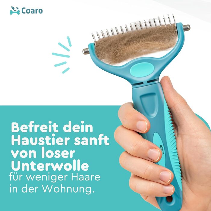 Підшерстова щітка для собак та котів з двосторонніми лезами для легкого догляду за шерстю – неслизька ручка для надійного захвату – професійна щітка для видалення підшерстка