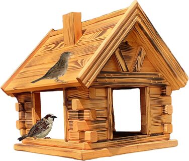 Дерев'яний будиночок для птахів з сосни, вигорілий, годівниця Vogelhaus