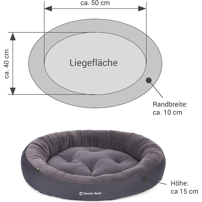Кругле ліжко для собак Doctor Bark, 50x40 см, сіре, з м'якою флісовою подушкою - GreenLabel