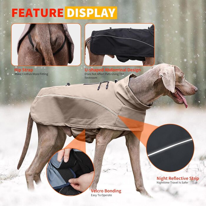 Водонепроникний теплий зимовий одяг для собак PETCUTE: куртка-жилет з отвором для шлейки, XXL, коричнева