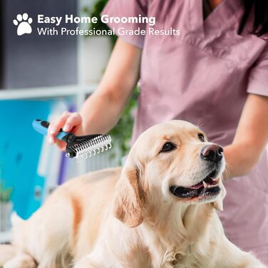 Гребінець для собак BOSHEL – двосторонній, з нержавіючою сталлю, для догляду за підшерстям, з антиковзним силіконовим ручним, для собак