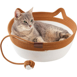 Ручне ткане ліжко для котів Maisly з бавовняного шнура, дихаюче та стійке до подряпин, складане гніздо для котів, універсальний кошик для домашніх тварин з іграшкою для котів та маленьких собак до 10 кг