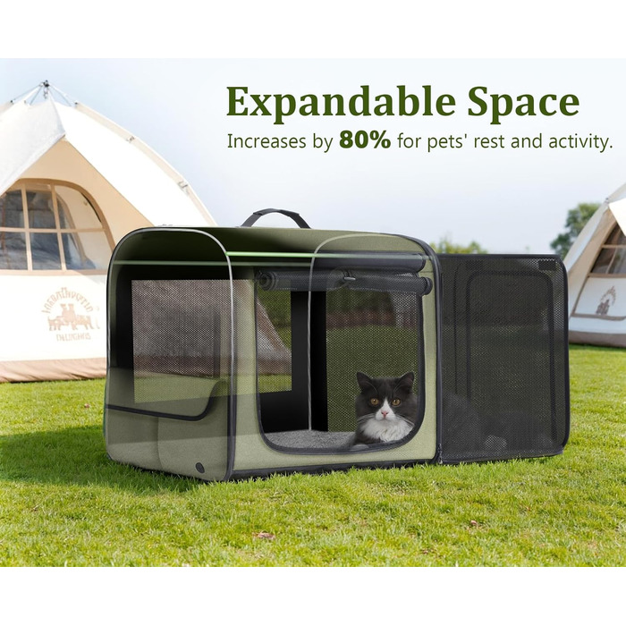 Pecute Розширювана переноска для котів та маленьких собак, переноска-трансформер, 61 x 52 x 45 см, для подорожей, темно-сірий, темно-зелений