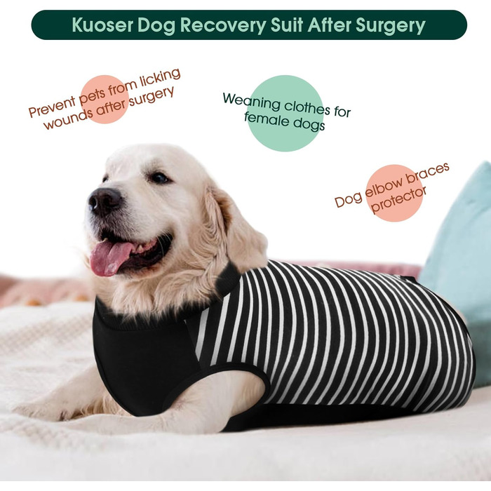 Комбінезон для собак Kuoser після операції на задніх лапах, чорний, розмір L (Back:40cm)