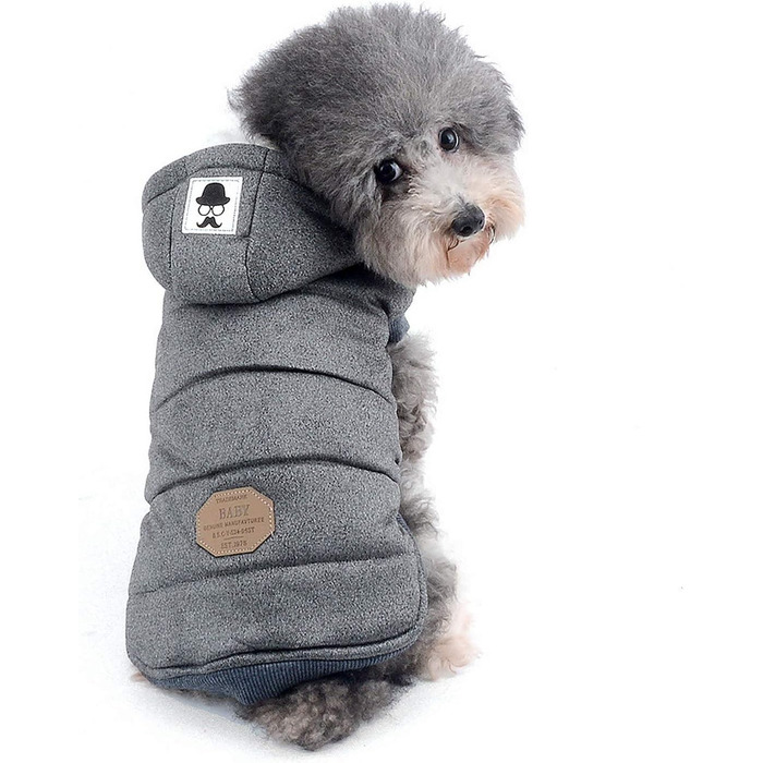 Зунеа - теплий зимовий пуховик для собак маленьких порід, флісова куртка з капюшоном, вітронепроникний одяг для цуценят, жилет, одяг для собак/кішок, сірий, розмір M