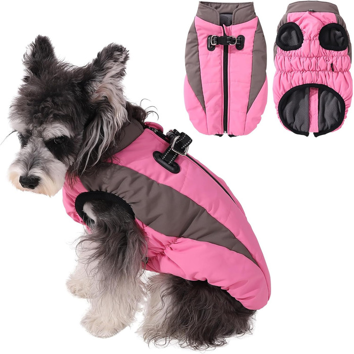 Тепла зимова куртка для собак, Kate Weather, вітронепроникна, світловідбиваюча, флісова, з отвором для шлейки, тепла флісова жилетка для собак, розмір X, куртка для собак на блискавці, зимовий костюм для собак, зелений (XX-Large, рожевий)