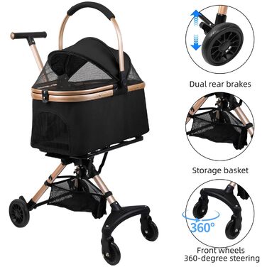 Дитяча коляска для тварин, бугі, складна, для собак та котів, чорна, до 20 кг