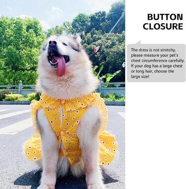 Сукня для собак великих порід UOSIA з квітковим принтом, жовта в горошок, 6XL, для вечірки, дня народження, весілля, легка та дихаюча
