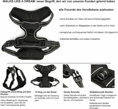 Шлейка для собак Funkeen Anti-Pull, для маленьких, середніх та великих собак. М'яка, дихаюча, регульована, чорна (чорний, S)