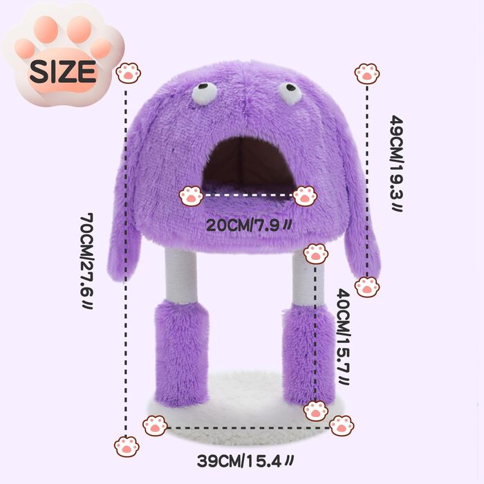 Будиночок для котів PETEPELA Monster-Stil з когтеточкою, 2-в-1: тепла котяча хатинка та ігровий комплекс, затишний знімний лежак, кошик для котів у приміщеннях, фіолетовий