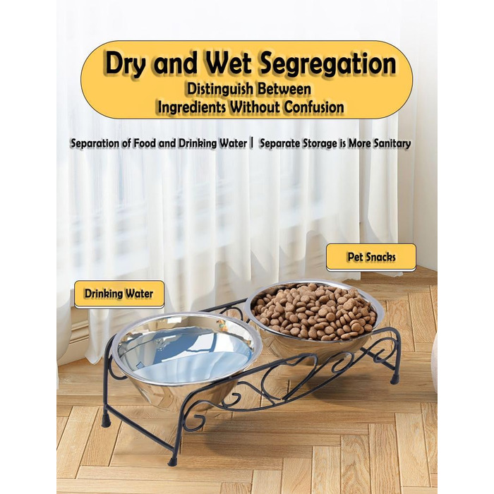 Підвищені годівниці для собак та котів з нержавіючої сталі з подвійними мисками та стійкою