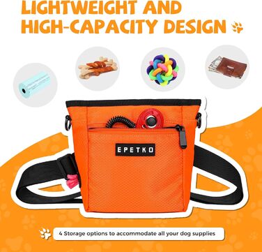 Сумка для ласощів для собак великого об'єму, багатофункціональна, на плечі, з міцним магнітним закриттям, регульований знімний ремінь, сумка для корму для собак (Помаранчевий)