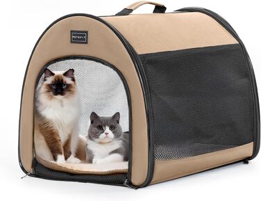 Складана переносна собача клітка Petsfit M, дихаюча, з вигнутим дизайном, антивідкривним замком і плюшевою подушкою, колір хакі, для дому