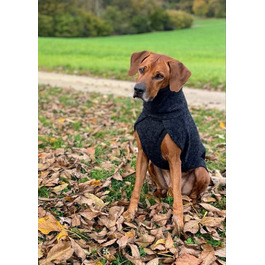 Теплий зимовий теплий одяг для собак EDEL&SCHNELL з вовни, чорного кольору з довгим коміром та світловідбиваючими елементами (60-65 см)