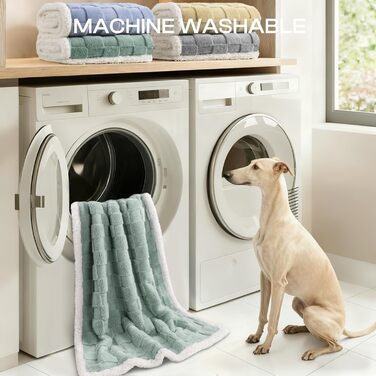 Водонепроникний килимок для собак Luciphia, великий розмір, Sherpa Fleece, двосторонній, захист ліжка та меблів, бежевий (м'ятно-зелений), X-Large (85x57 дюймів)