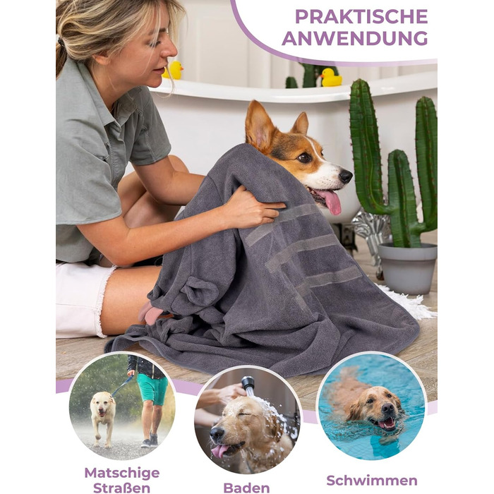 Рушник для собак Badeantel, з мікрофібри, швидковисихаючий, для великих, середніх та маленьких собак/котів (зелений, S, Сіре Носоріг)